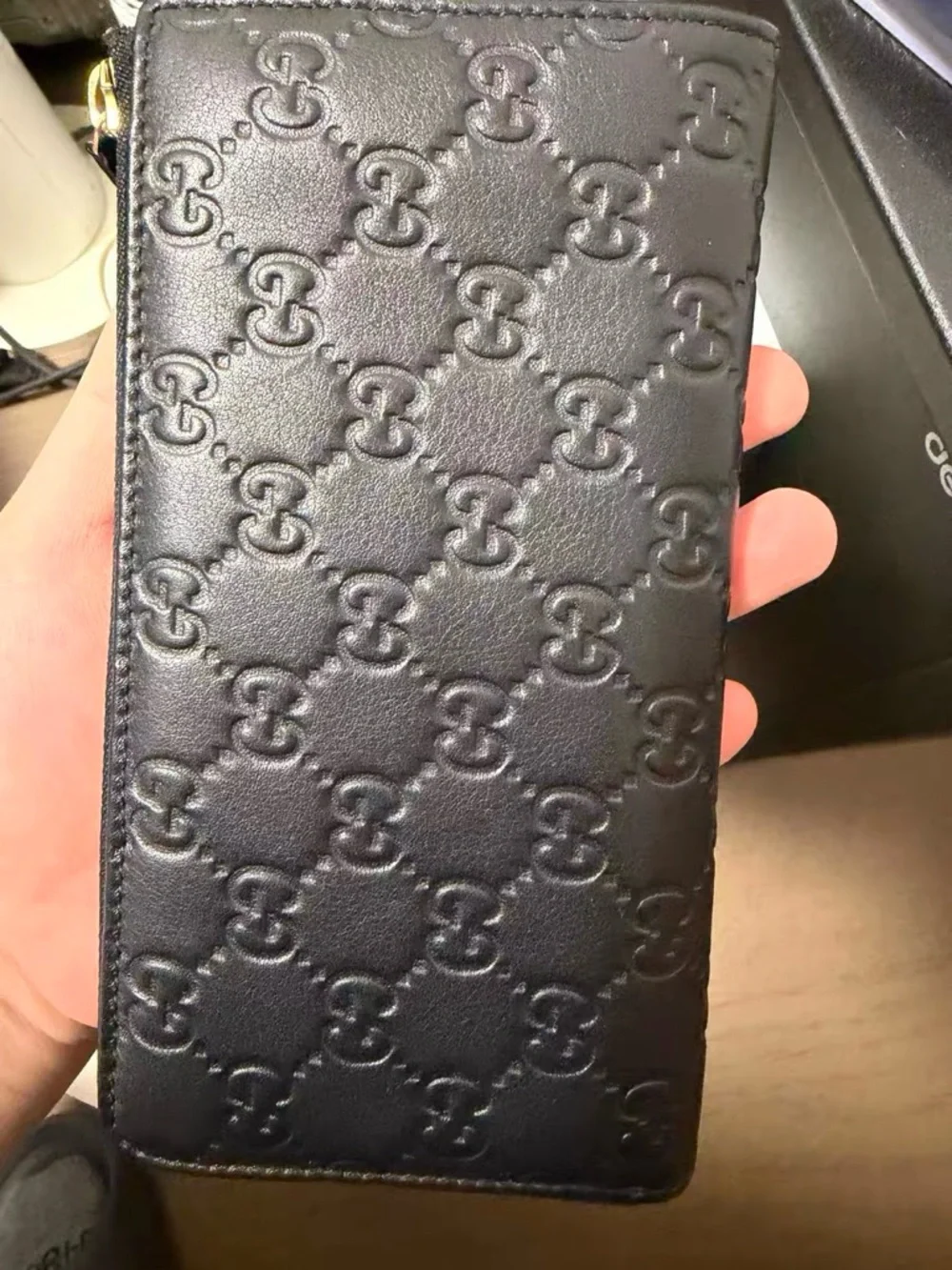 Gucci Black‎ Guccissima Leather Continental Wallet 12 Card Slots Zip Coin Pocket